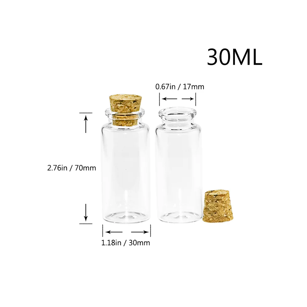 6x Kleine transparante glazen flesjes met kurken deksel/dop 10 ml
