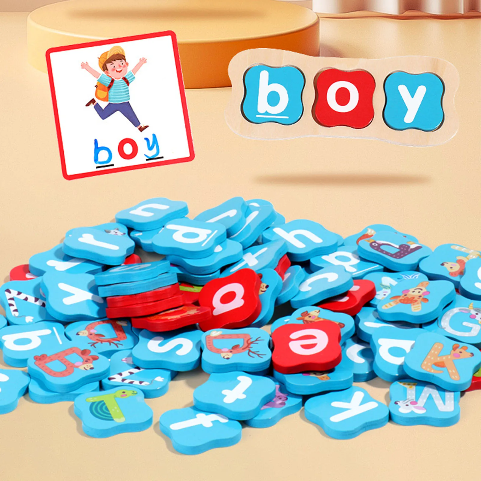 

Wooden Word Building Puzzle For Children Early Educational Letter Recognition Toy Recognition Card Reading Spelling Toy