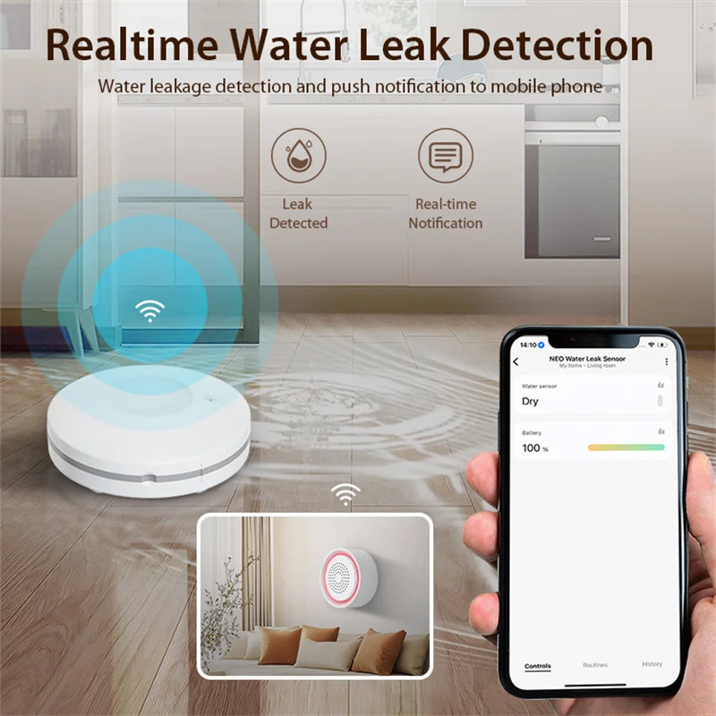 Tuya Smart WiFi Water Leak Alarm Kit 3 Pack Water Sensors with 90dB Adjustable