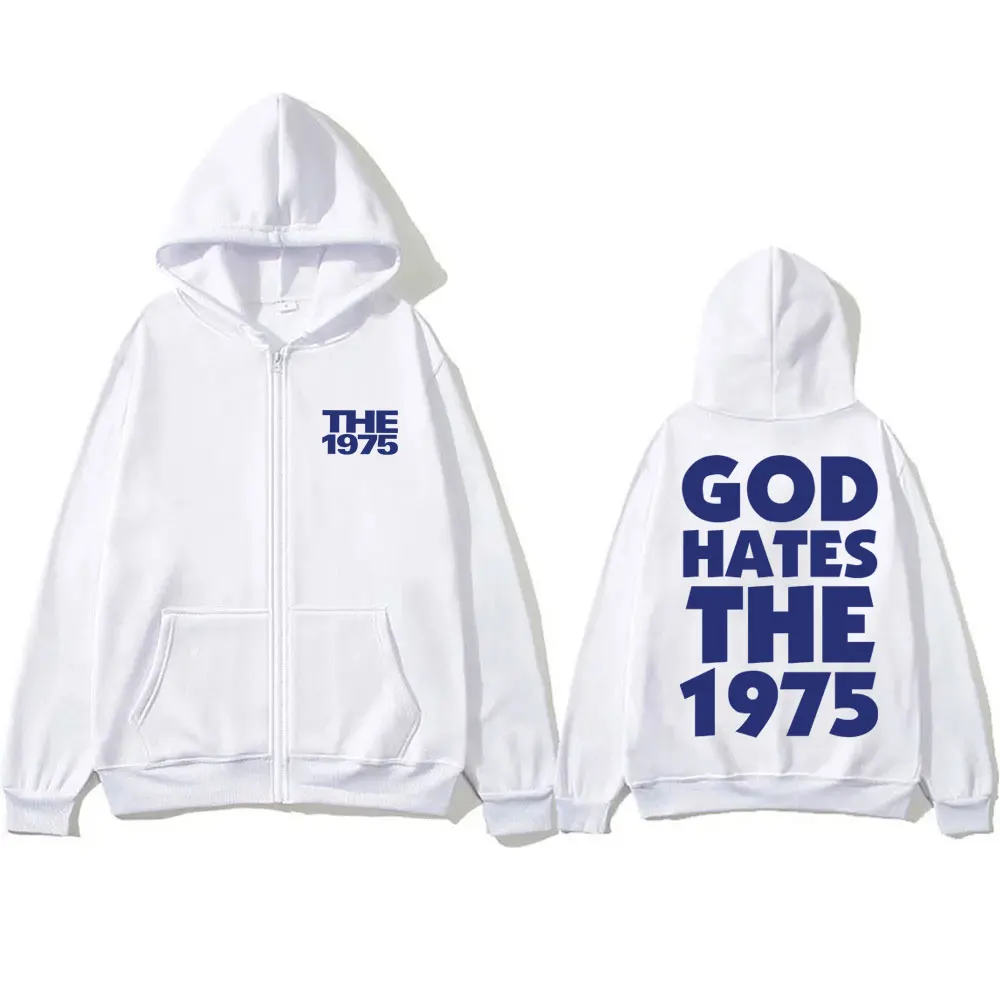 God Hates The 1975 Graphic Zipper Hoodie British Rock Band Male Vintage Gothic Zip Up Jacket Men Casual Oversized Zip Up Hoodies