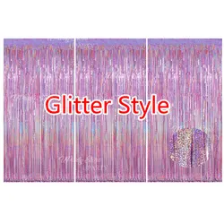 Silver Foil Fringe Curtains - Set of 3, Metallic Rose Gold Tinsel Streamers for Celebrations and Events Backdrop Decor (Glitter - Pink)