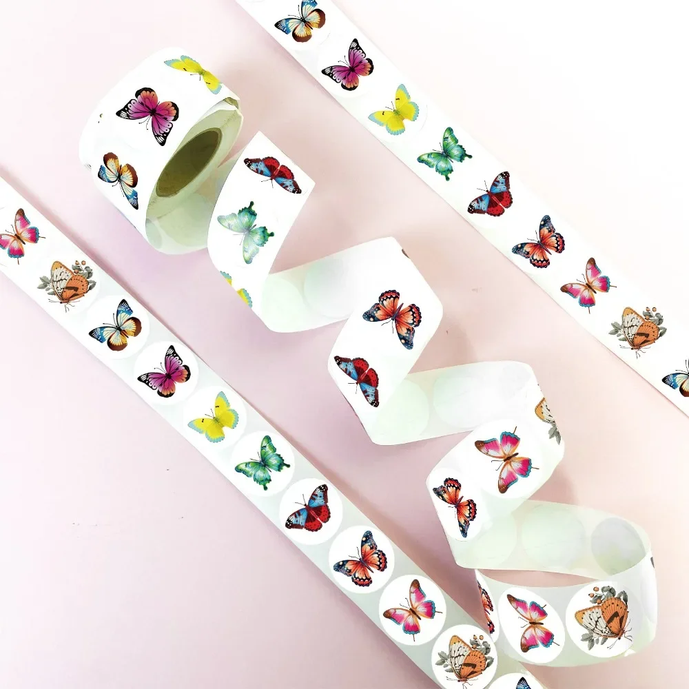 Thank You Stickers Labels Stamps Round Butterfly Multicolor Envelopes Cute Closure Wedding Decor Reward 500pcs /rolls