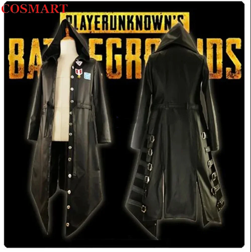 

Game PUBG Playerunknown's Battlegrounds Cosplay Costume Halloween Carnival Long Sleeve Trench PU Leather Punk Coat Custom Made