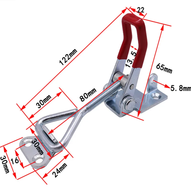 1 PCS Adjustable Toggle Latch Catch Hasp Cabinet Boxes Lever Handle Clamp Hasp Toggle Latch Catch Lock Silver+Red