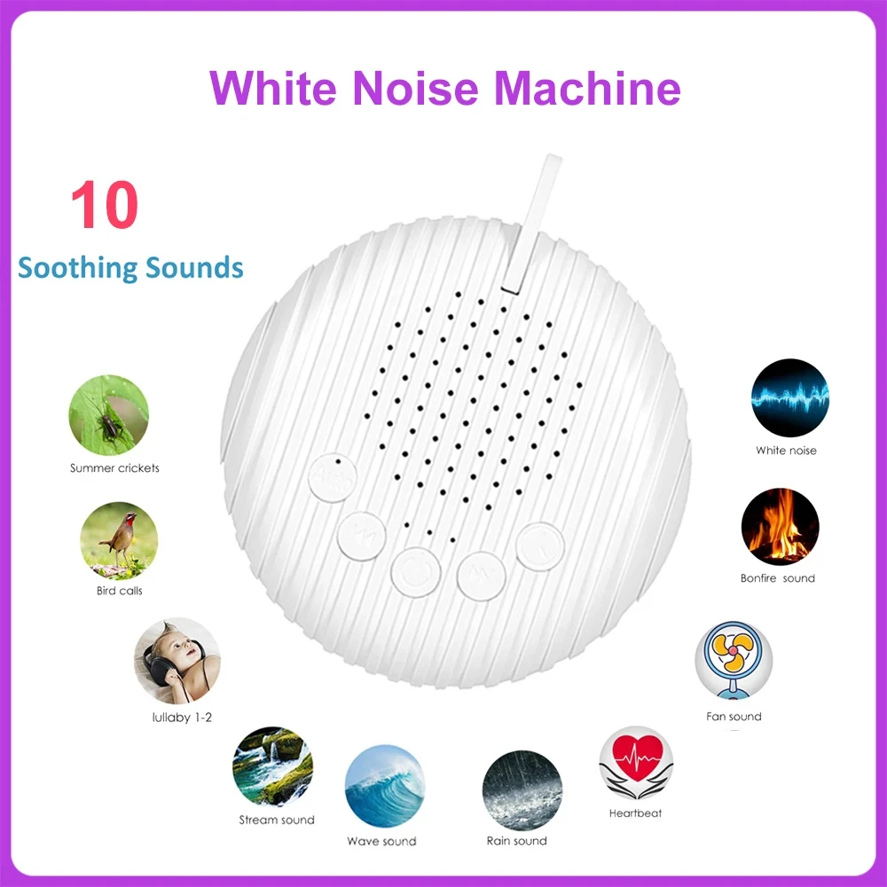 10 Songs White Noise Sound Machine Portable Baby Sleep Machine Soothing Sounds Volume Adjustable Built in Rechargeable Battery Q3