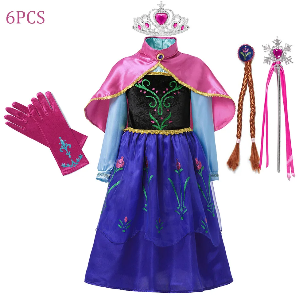 thumbnail image 1 of Disfraz de princesa Anna de Frozen de Disney para niños y niñas, vestido de Cosplay de fiesta de cumpleaños con capa, vestido de Halloween, 2024, 1 of 5