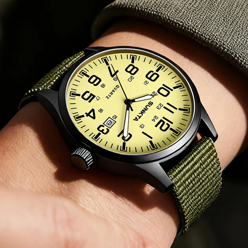 SUNKTA New Military Nylon Watch For Men Fashion Business Watch Men Waterproof Luminous Date Quartz Chronograph Montre Homme+BOX