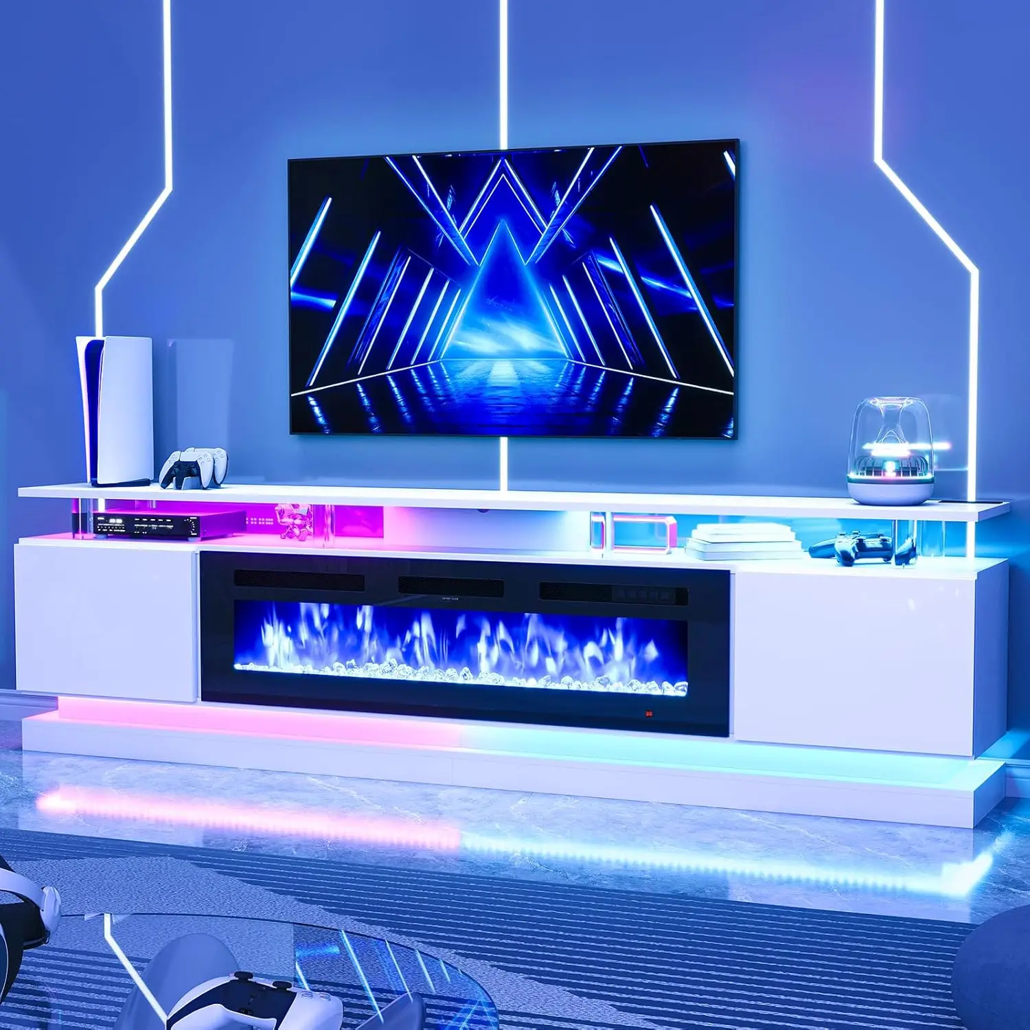 90" Modern Fireplace TV Stand with Storage 1