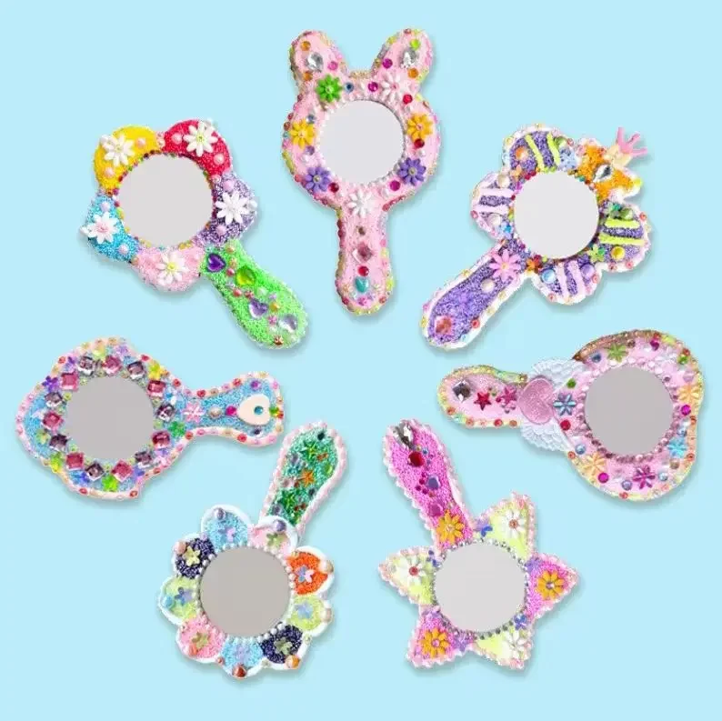Wooden White Rabbit Craft Material Kit For Children's Toy Mini Mirror DIY Handmade Gift For Teacher's Day Nursery Students