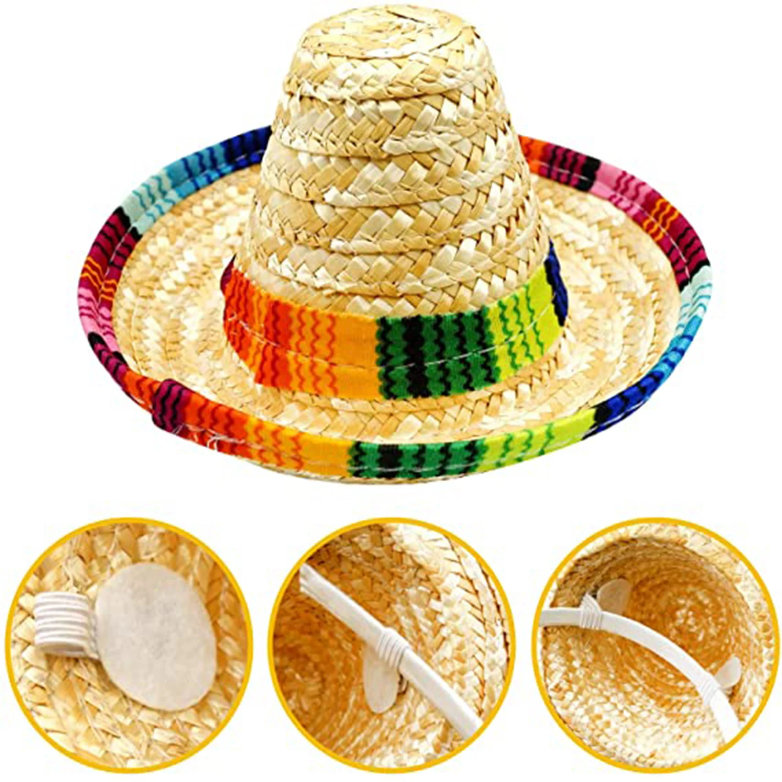 Mexican Dog Straw Hat Mini Dog Hat Handcrafted From Natural Fabrics And Straw Durable Pet Sun Hats Suitable For Small Pets/Puppy 2 Mexican Dog Straw Hat Mini Dog Hat Handcrafted From Natural Fabrics And Straw Durable Pet Sun Hats Suitable For Small Pets/Puppy 2