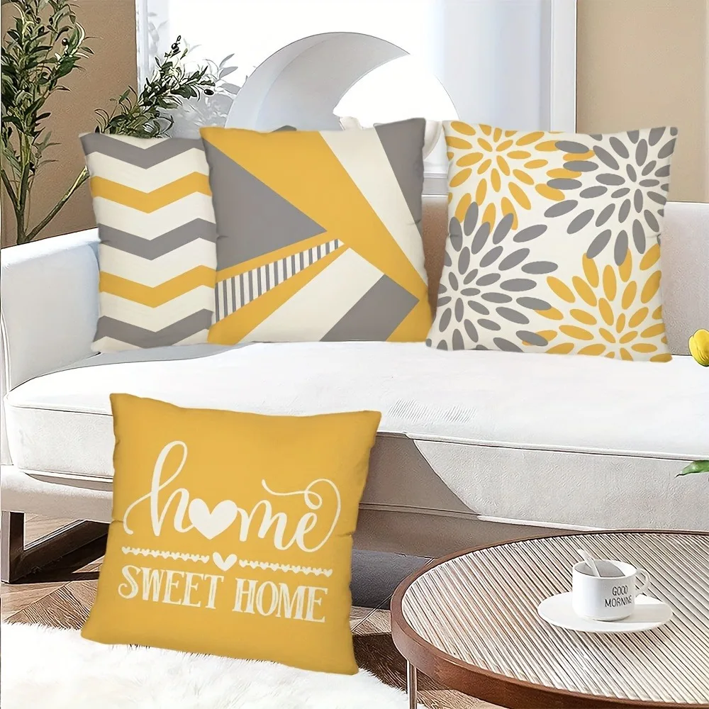 SWEET HOME decoration fashion yellow gray geometric pattern printing pillowcase living room sofa cushion cover room decoration 2