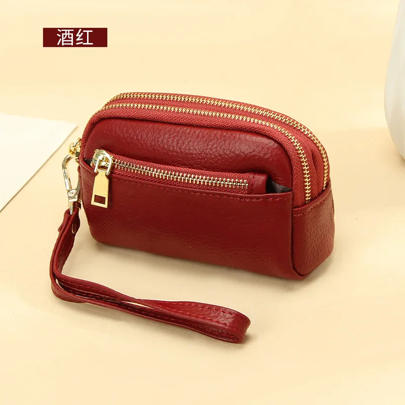 Elegant Genuine Leather Mini Wallet - Women's Handbag Style Coin Purse with Triple Zipper Design