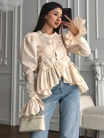 Chemisier Élégant Chic pour Femme à Manches Évasées, Boutonnage Simple et Ourlet Volanté, Couleur Unie, Nouvelle Collection Printemps-Été 2026 5