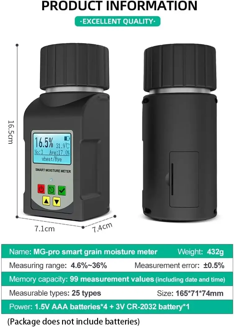 Smart Digital Grain Moisture Meter Humidity Tester for 25 Kinds Grains Corn Coff