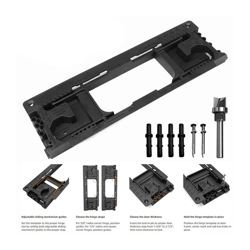 B61A-Door Hinge Jig, Door Hinge Template With 8 Sizes From 2-1/2In To 6In And 5 Door Thickness From 1-3/8In To 2-1/2In