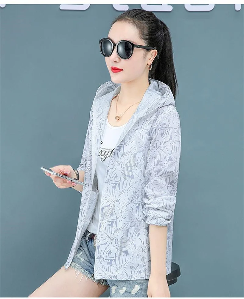 Hooded Long Sleeve Thin Windbreaker Women's Coat Jacket 2023 New Summer Loose Sunscreen Coat Female UV Resistant Outdoor Top 4XL