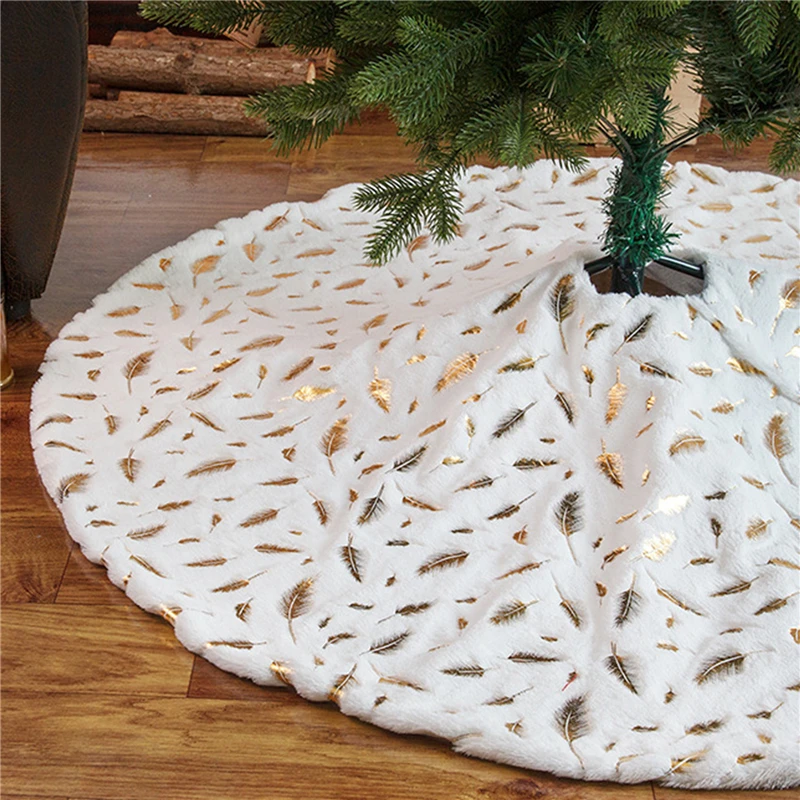 Christmas Tree Skirt Plush Xmas Tree Mat White Soft Faux Fur with Embroidered Tree Skirt for Christmas Party Decorations