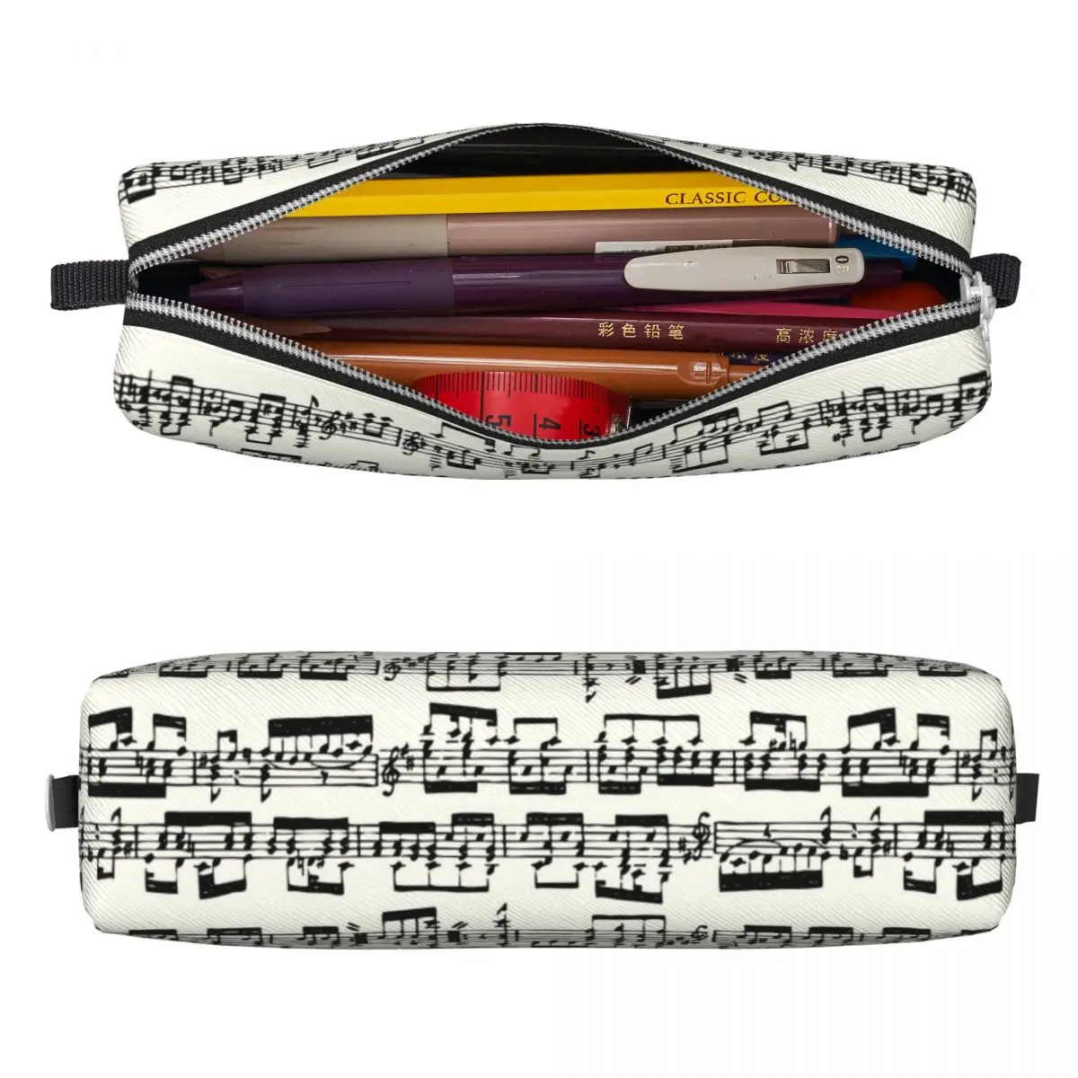 Sheet Music On Ivory Pencil Case Lovely Musical Notes Pen Box Bags Student Large Storage Students School Gifts Pencil Box