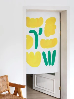 Yellow Flower Abstract Half Shading Living Room Curtains Free Punching Paste-style Bedroom Drapes 3