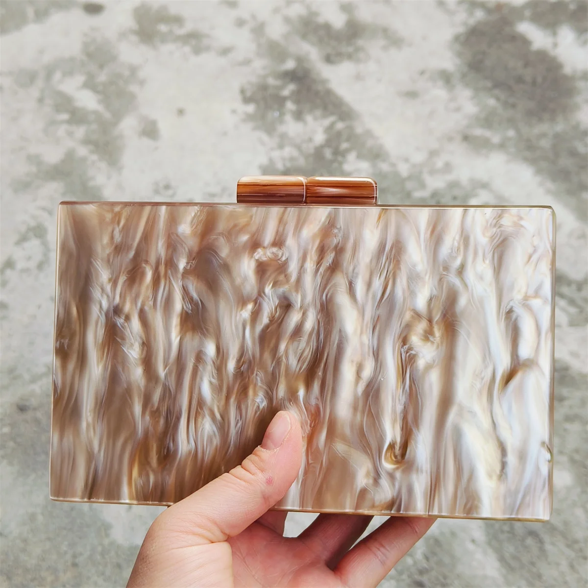Marble Light Brown Geometrical Acrylic Box Clutches Evening