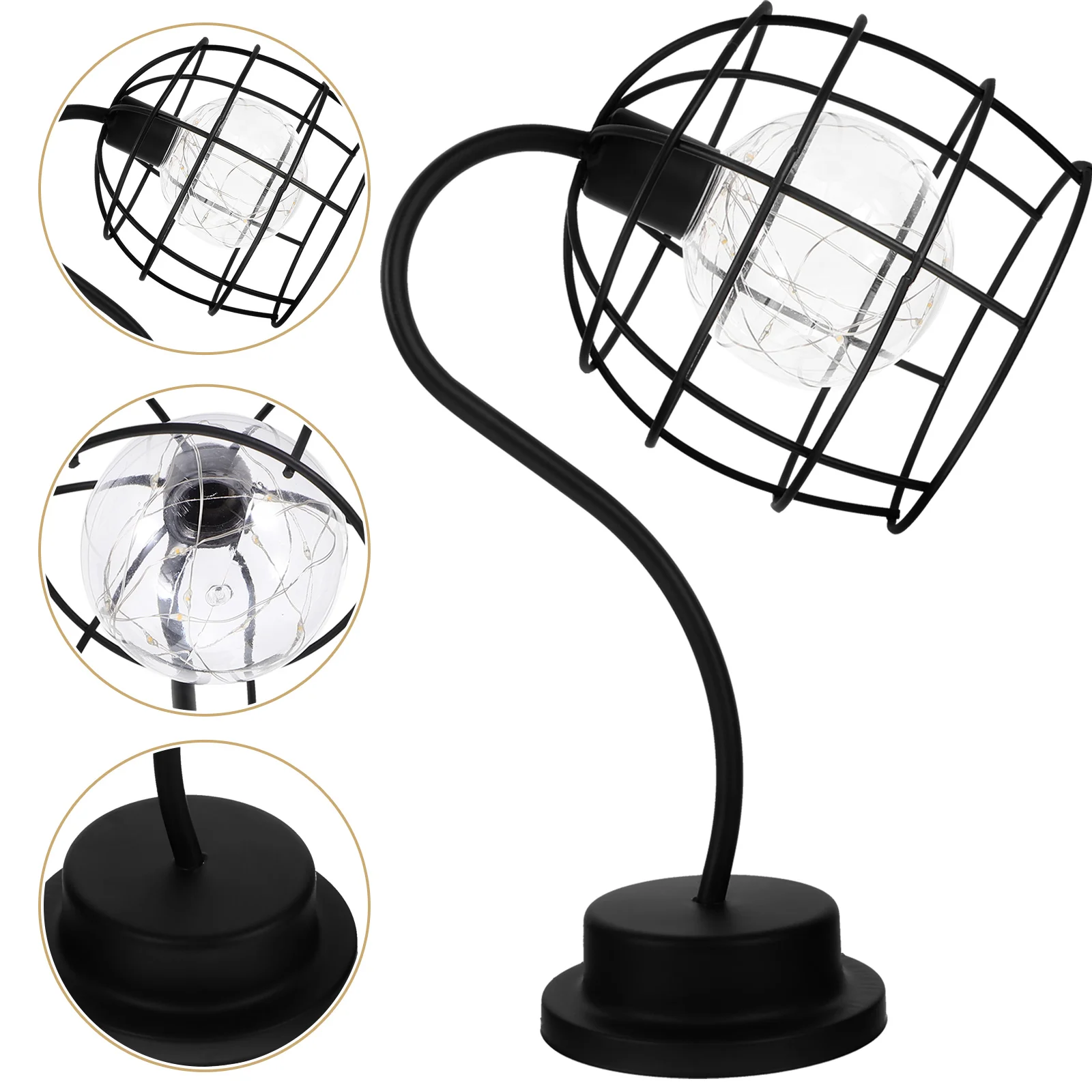 

Retro Night Light Style Desk Table Lantern Decor Tabletop Iron Lamp Decorative Novelty Wire Shade Ornament