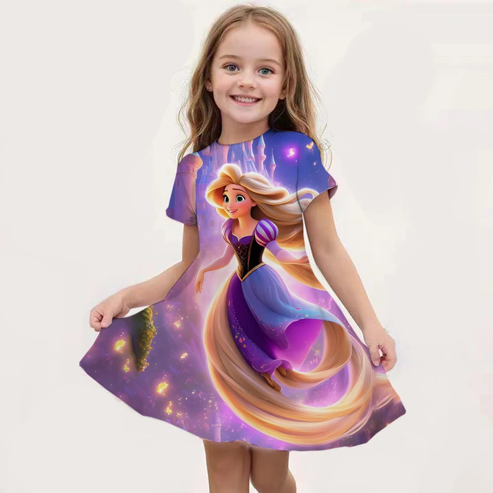 Cartoon Frozen Disneyland Trip Casual Dress For Little Girl Soft Princess Frock Kid Elsa Print Snow Queen A Line Summer Clothing