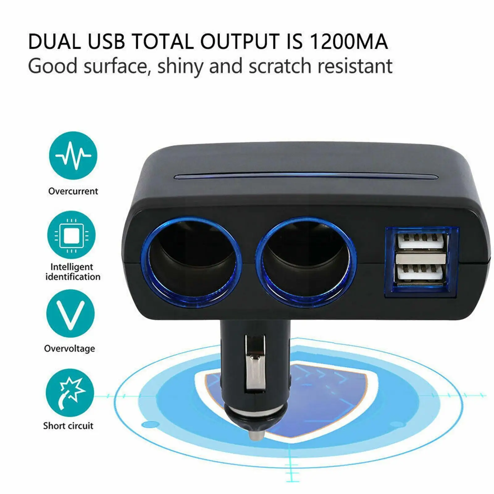 2 Way Car Cigarette Lighter Socket Adapter Dual USB Lighter Double Splitter Auto Vehicle 12V Splitter Power Plug Soc