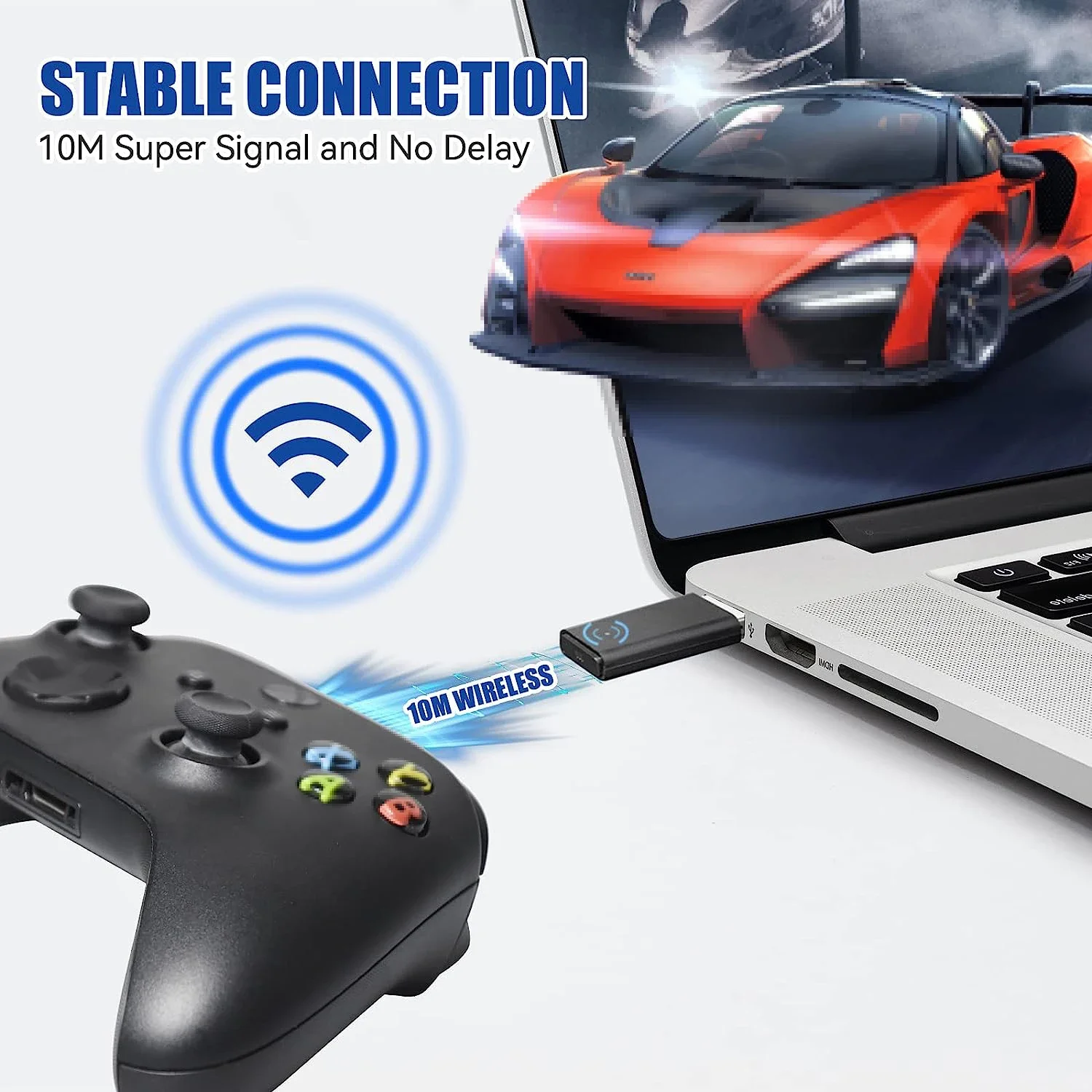 ONE S Wireless Adapter Compatible with Xbox One /S/X/Elite/ Controller for Windows 10/8/7,Simultaneous Connection of 8 Handles