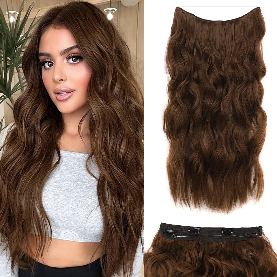 Synthetic Long Wave Invisible Fish Wire Hair Extension Hidden Secret  Line Natural Blonde Brown Fake False Hair Piece For Women