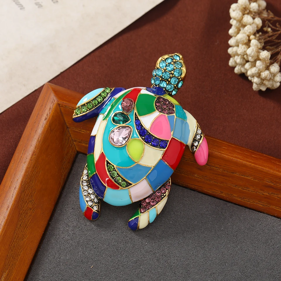 Muylinda Enamel Sea Turtle Brooch Vintage Enamel Tortoise Animal Brooches and Pins Clothes Scarf