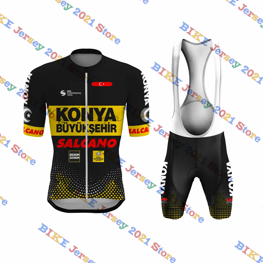 Konya-Buyuksehir Belediye 스포츠 세트, Maillot Completo 사이클링 저지 빕 숏 세트, 로드 바이크 의류, 드레스 슈트, 레드, 블랙, 2023