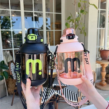 1.6L Large Capacity BPA-Free Plastic Water Bottle with Dual Drinking Mouth, Leak-Proof Portable Sports Cup for Gym Travel