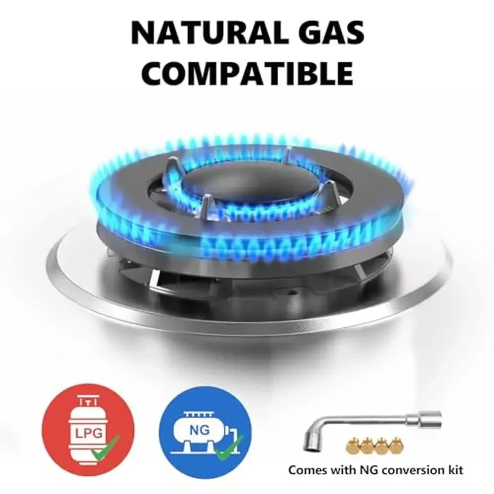 30" Gas Cooktop 4 Burners Propane NG/LPG Dual Fuel Kitchen Stove Built-in Countertop RVs 110V Pulse Ignition Stainless Steel 4