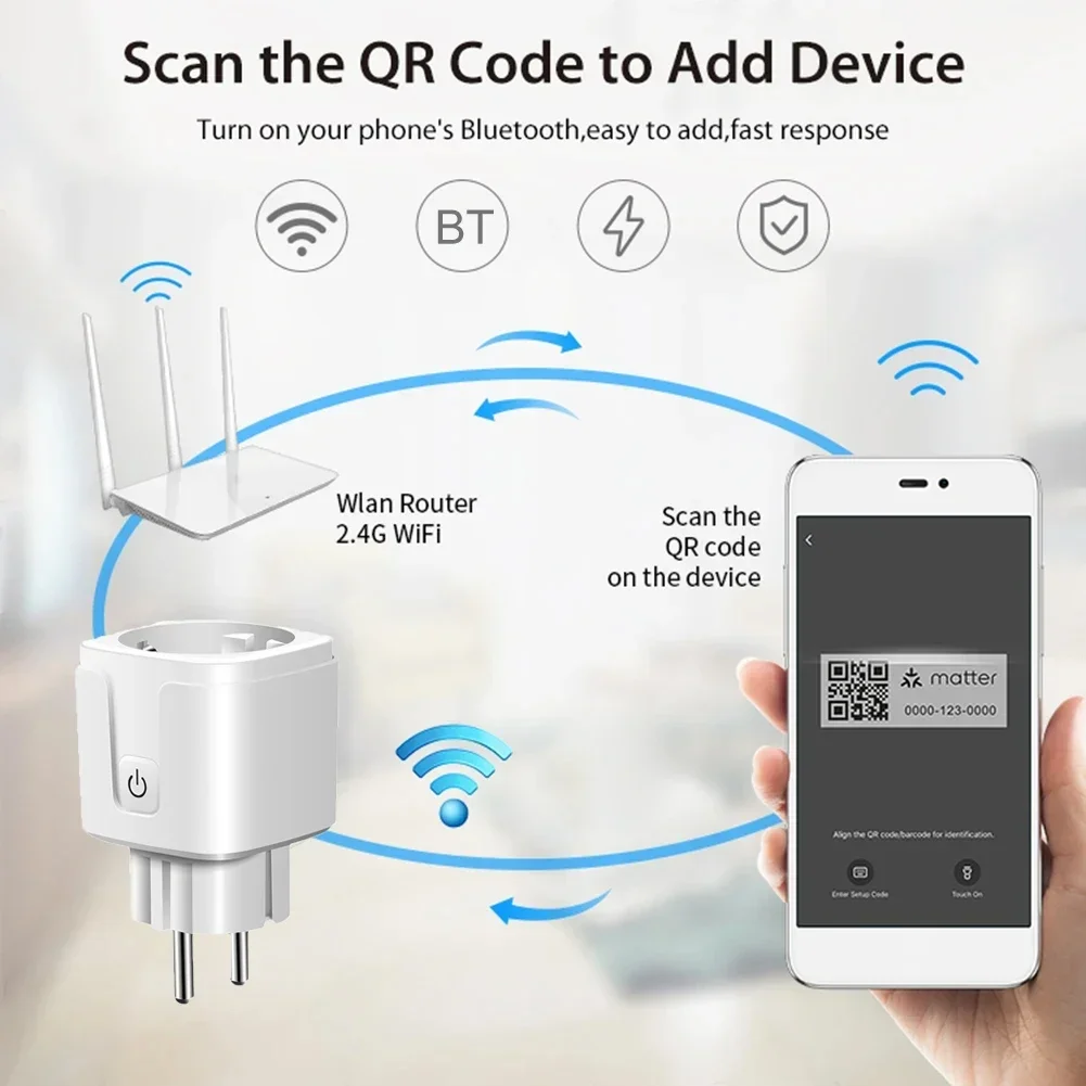 Matter WiFi 스마트 플러그 EU 스마트 소켓 16A 전원 콘센트 HomeKit SmartThings 용 가전 제품은 Siri Alexa Google 홈과 함께 작동합니다.