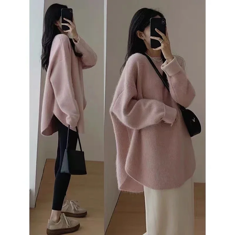 Autumn and Winter Maternity Sweaters Solid Color Side Split Batwing Sleeve Long Sleeve Pregnant Woman Knitting Pullovers Coats