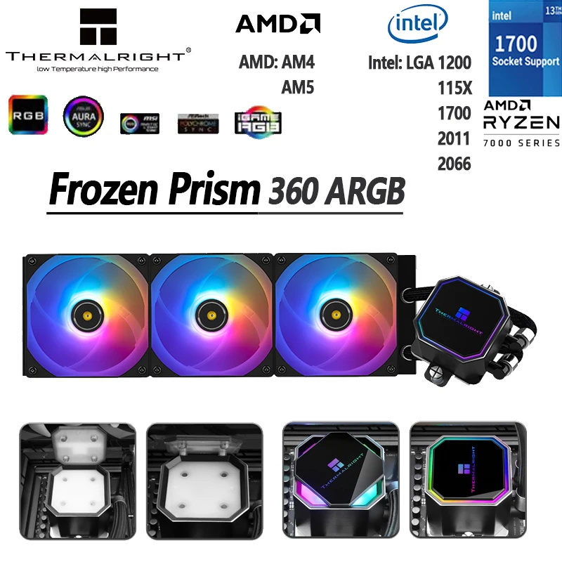 

Радиатор водяного охлаждения Thermalright Frozen Prism 360 Black ARGB 5 В, вентилятор процессора для LGA1200 1700 115x AM4 AM5