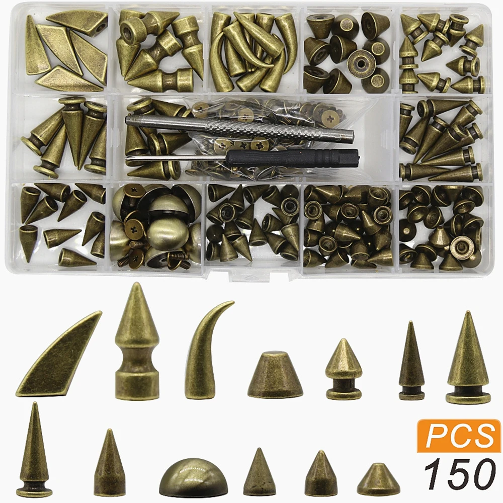 150pcs-270pcs Metal Decor Punk Bullet Sharp Spike Cone Screw