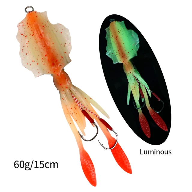 ORJD Trolling Lure Soft Squid Lure 7g 15g 20g 60g Luminous UV Squid Jig For Sea Fishing Boat Fishing Wobbler Bait For Snapper 60G 15CM WITH HOOK