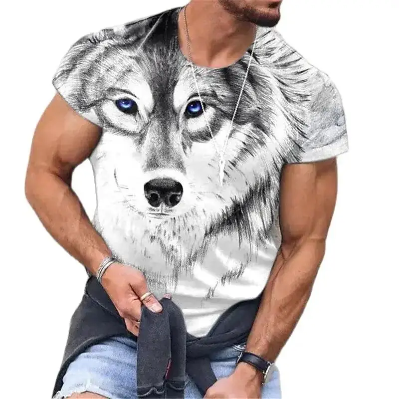 Mens Summer Short Sleeve T Shirt Wolf 3D Print Oversized Tee