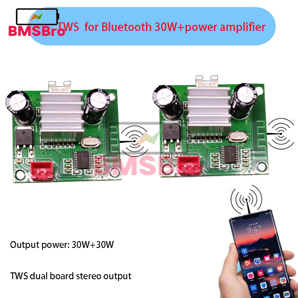 TWS Bluetooth 5.0 Audio Receiver Board 30W+30W Auto Pair Bluetooth Power Amplifier DC 8-24V for Car Speaker Subwoofer DIY 2PCS