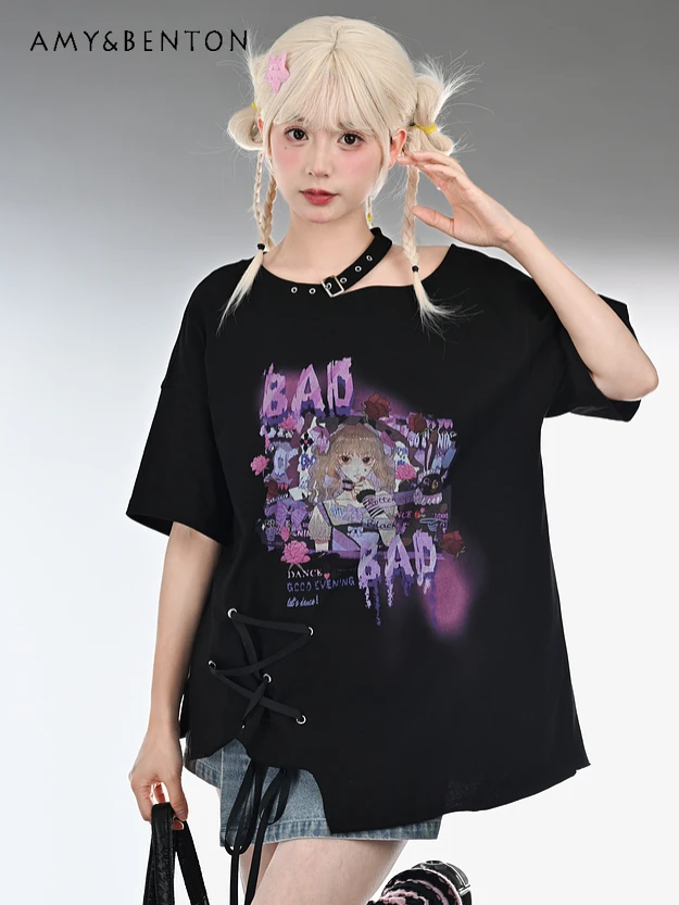 Original Y2K Sweet Cool Girlfriends Top Summer New Sweet Cartoon Printed Short Sleeve T-shirt Harajuku Hot Girl Graphic T Shirts