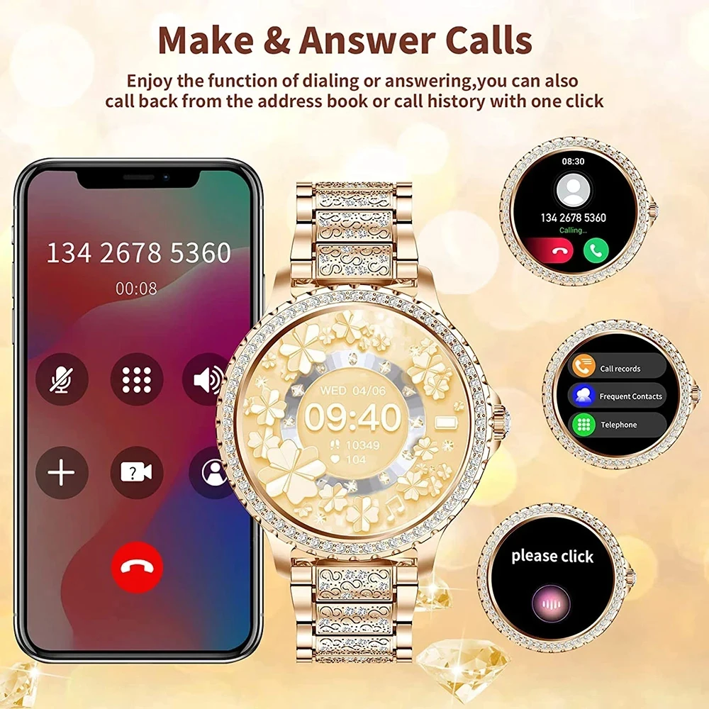 Fashion Luxury Gold Women Smart Watch Heart rate Blood Oxygen Sleep Monitoring Diamond Bracelet Bluetooth Call Smartwatch Ladies 2