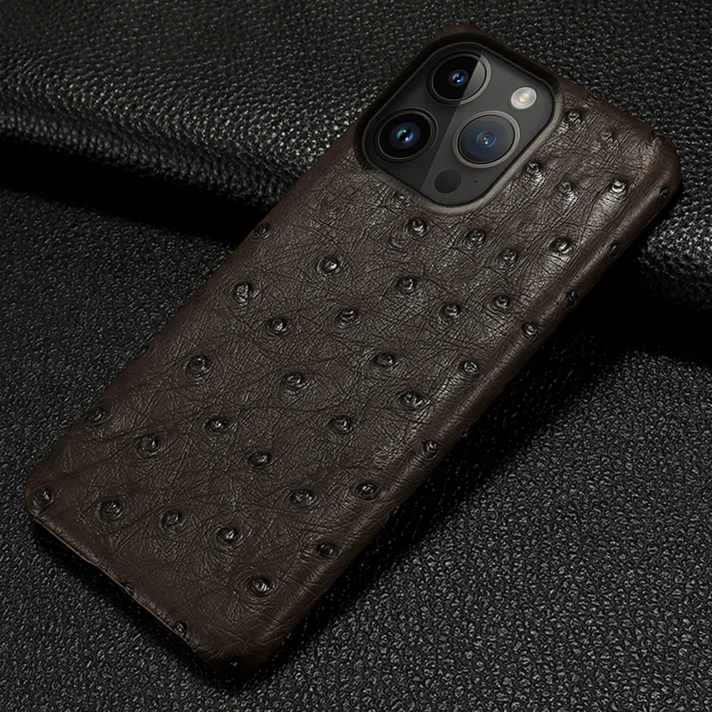 

Genuine Leather Ostrich Phone Case, Luxury Brand, Original Cover, iPhone 13, 12, 15 Pro Max, 14Pro Max Plus, 13, 12