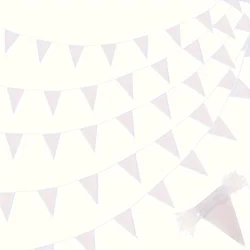 Elegant Navy Blue Bunting Garland - 10m/33Ft Pennant Banner for Celebrations and Events (White)