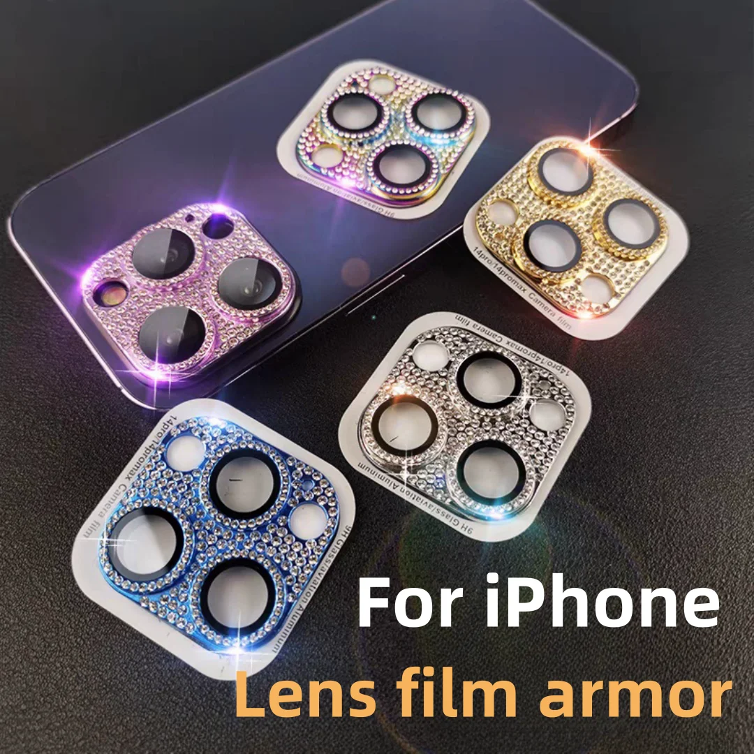 Diamond Flash Camera Lens Protector Per Iphone 15 Pro Max 14 12 11 Pro Max Per Iphone 13Mini Glitter Brick Metal Lens Glass