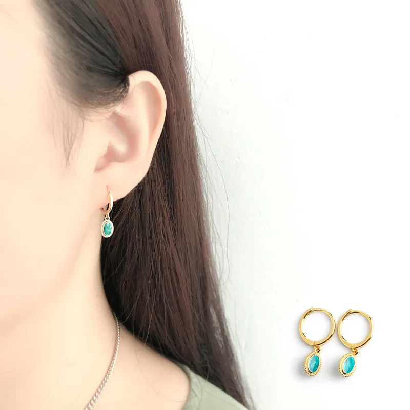 

100% 925 Sterling Silver Gold Geometric Earrings for Women Girl Round Starry Sky Drop Glaze Jewelry Birthday Gift Dropshipping
