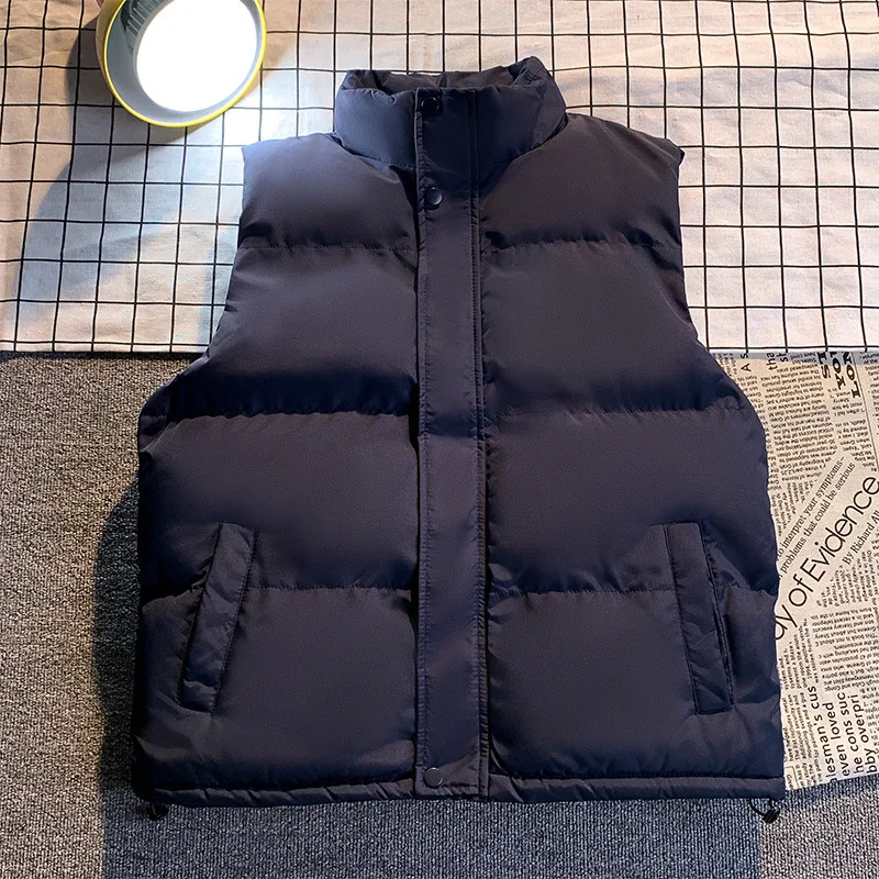 2023 Men's Casual Sleeveless Down Cotton Vest Standing Collar Autumn Winter Fashion Solid Color Camisole Top