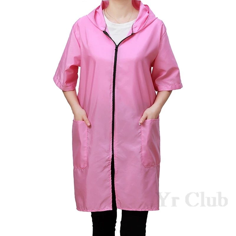 Men's and women's short sleeved thin kitchen waterproof and oil proof cover zippered work clothes aprons coats pet clothes 3