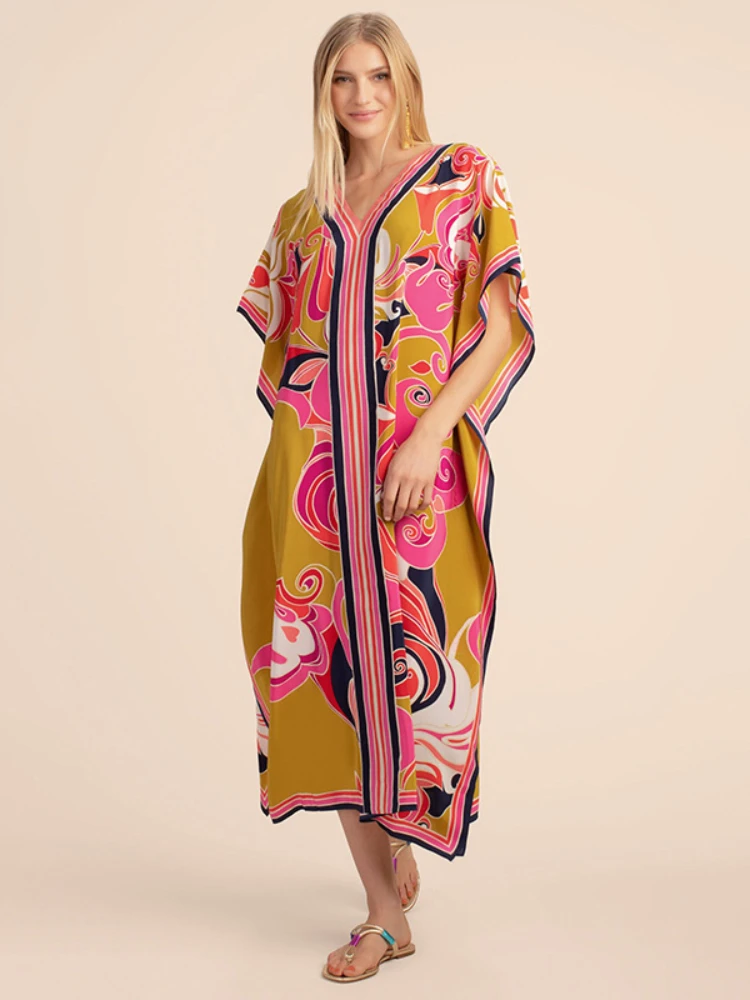 Printed Kaftans for Women Beach Cover Up Seaside Maxi Bohemian Dresses Beachwear Pareo Bathing Suits Factory Supply Dropshipping 4