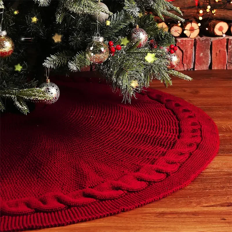48 Inch Christmas Tree Skirt Knitted Thick Home Christmas Decoration Supplies Red Knitted Navidad Tree Apron christmas tree skirt